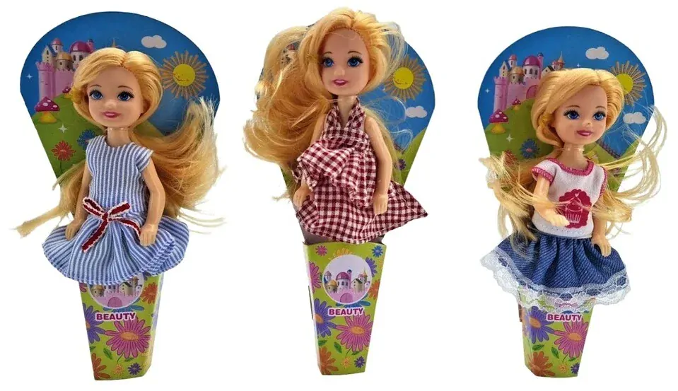 Bábika v farebných šatách 12cm