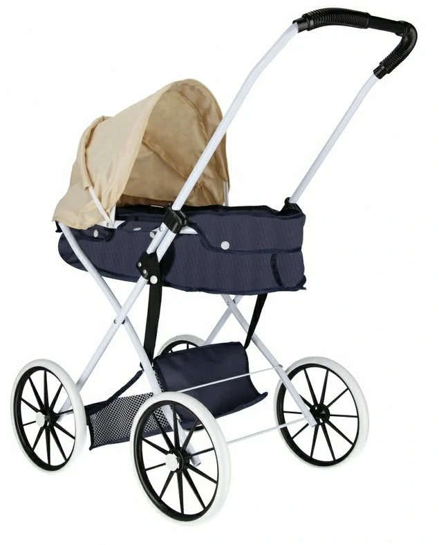 Modrý kočík pre bábiky kovový rám 72cm