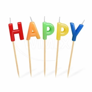 Sviečky na tortu HAPPY  BIRTHDAY na špajli 65mm/13ks