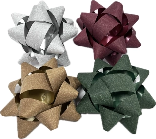 Mašľa samolepiaca glitter mega 14cm mix 4ks