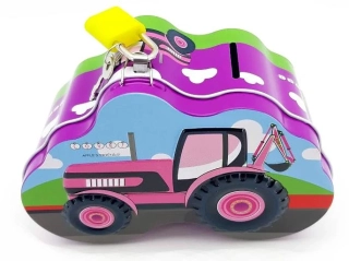 Plechová pokladnička traktor 14x10cm - fialová