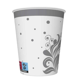 Pohár papierový 250ml/8ks strieborné bodky