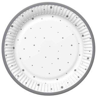 Tanier papierový plytký malý 18cm/8ks strieborné bodky